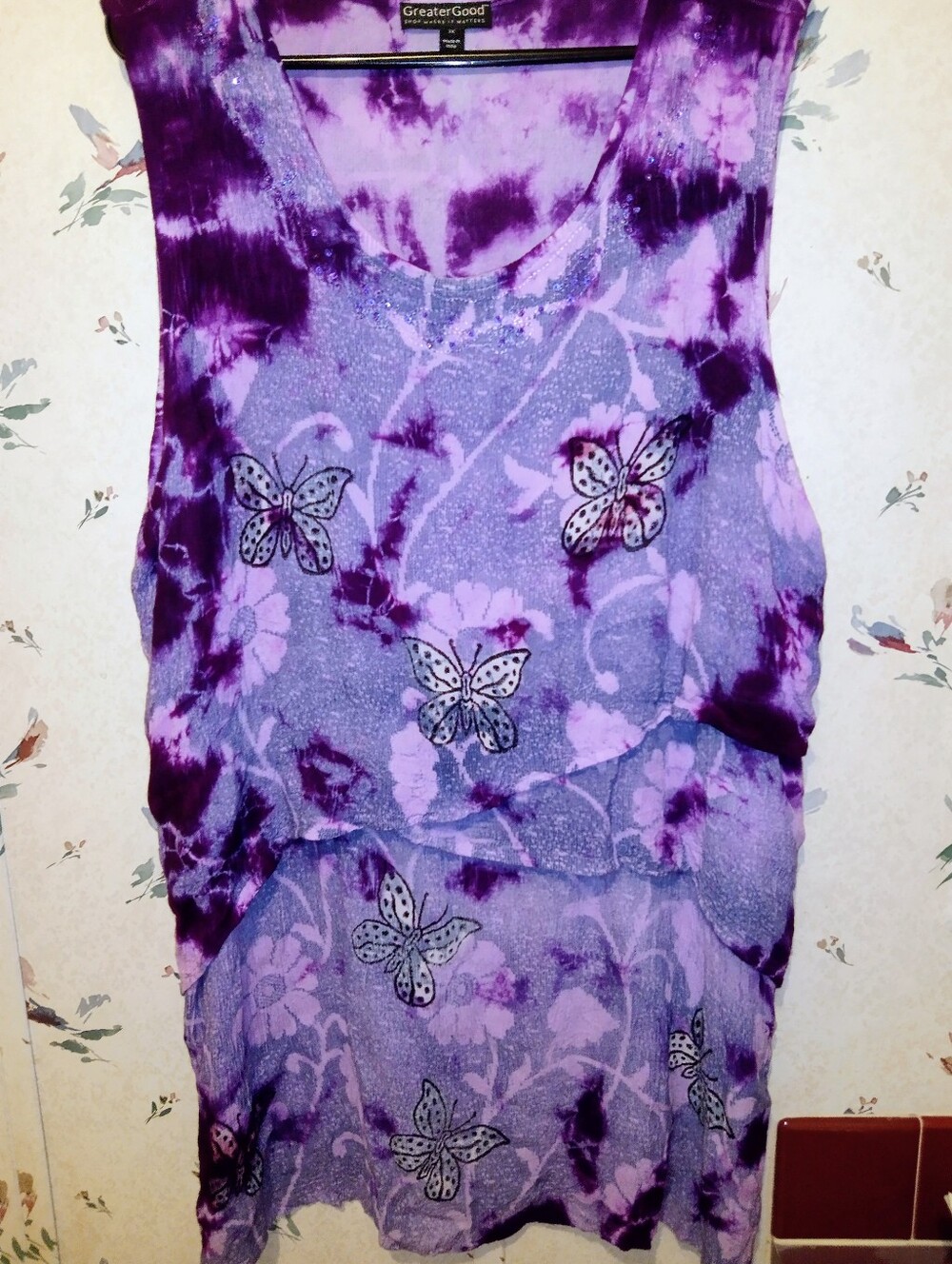 Gorgeous GreaterGood Purple Butterfly Tie-Dye Tank Top Size 3XL.